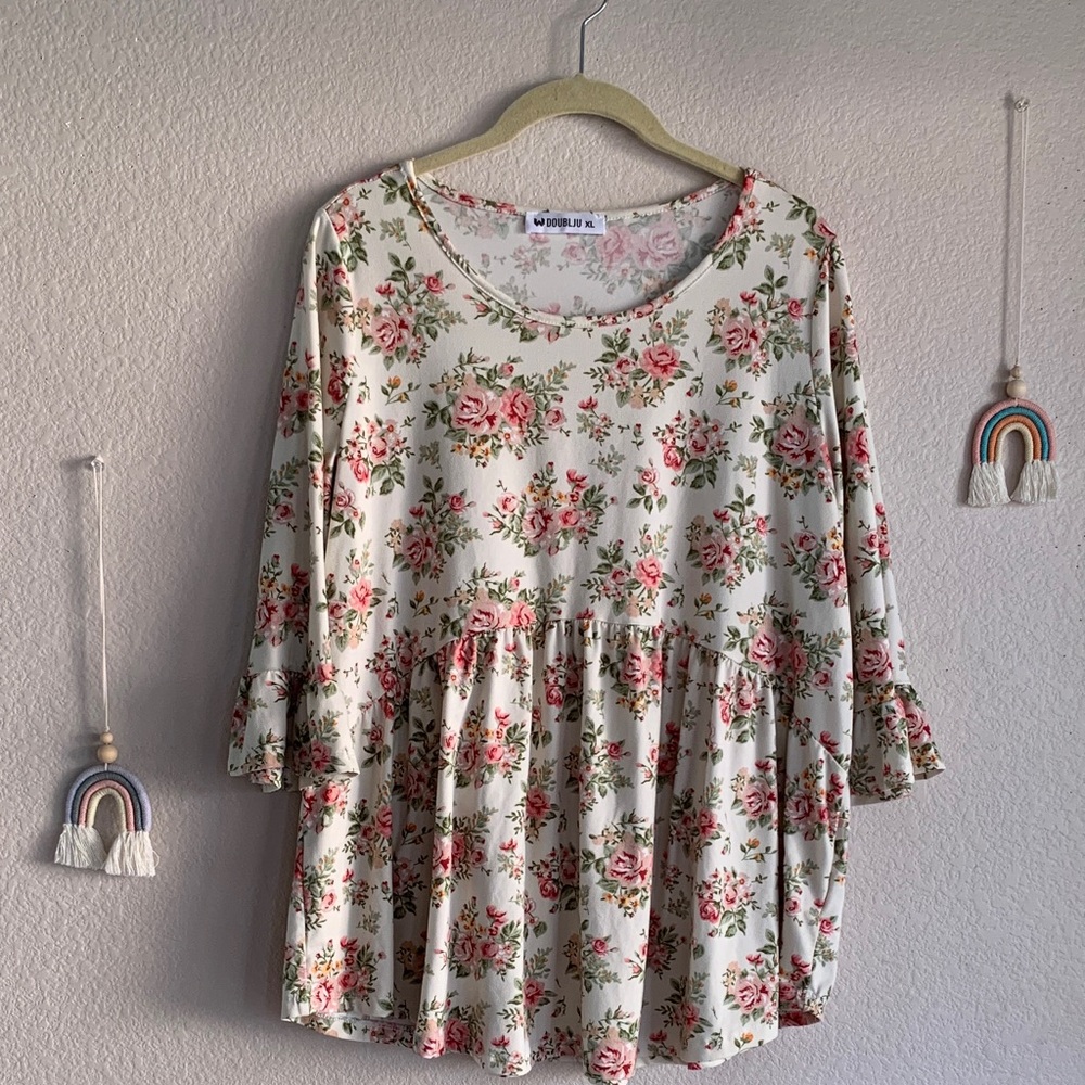 ModCloth Floral Peplum Babydoll Vintage Top XL